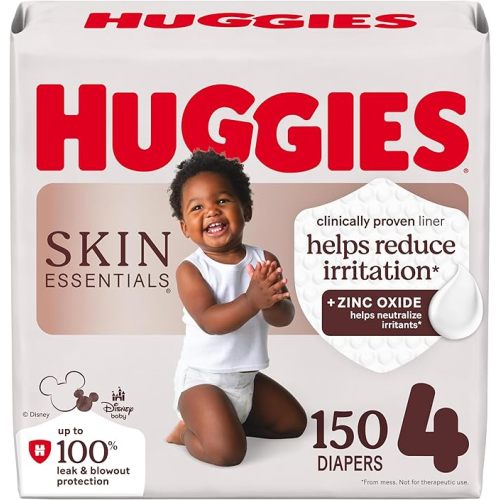 Huggies Size 4 Diapers, Skin Essentials Baby Diapers, Size 4 (22-37 lbs), 150 Count, Packaging May Vary