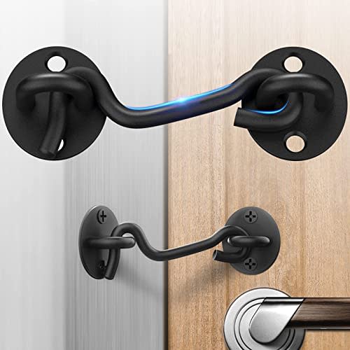 Sliding Barn Door Lock Gate Latch Hook and Eye Latch Screen Door Hardware | 1 Pack 4 Inch Black Stainless Steel Heavy Duty Cabin Hooks Door Lock Latch for Wooden Fence Shed Door Window Cabinet Bathroom
