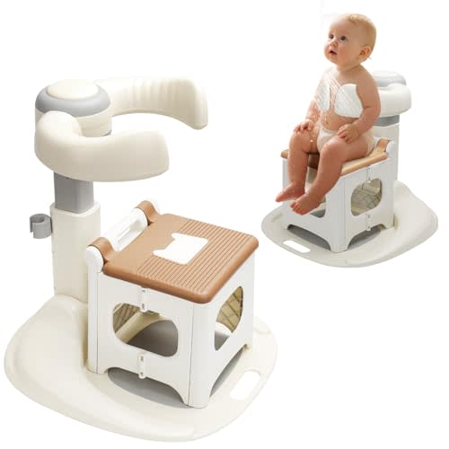 Baby Shower Stand with Seat - Foldable Toddler Shower Standing Support | Adjustable Height Soporte para Bañera de Bebé | Baby Bath Support Stand for 6-36 Months Toddler Standing Assistance