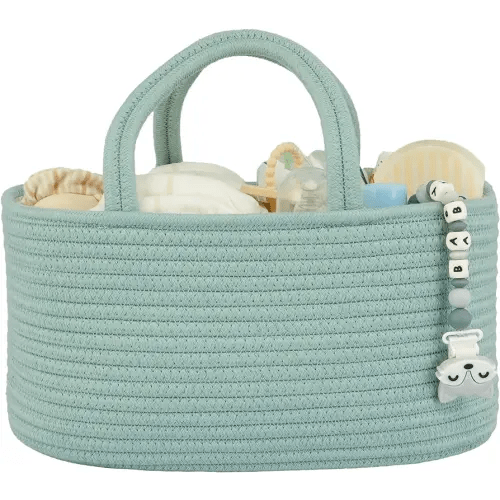 Diaper Caddy Organizer for Baby Cotton Rope Nursery Storage Bin Basket Portable Holder Tote Bag for Changing Table Car Travel Baby Shower Gifts Newborn Essentials Registry Must Haves Light Green