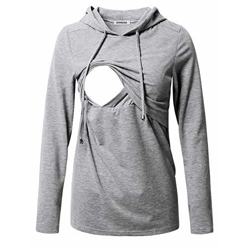 GINKANA Women's Nursing Hoodie Sweatshirt Long Sleeves Breastfeeding Maternity Tops Casual Clothes