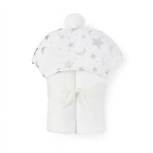 Elegant Baby Moon & Stars Hooded Towel in White/Silver