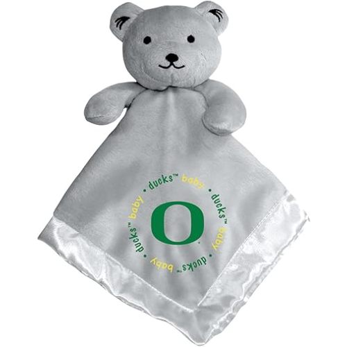 Baby Fanatic Security Bear Blanket, Gray, Oregon Ducks, Officially Licensed Plush Snuggle Buddy, Soft Satin Lining, NCAA Team Logo, Unisex Baby Gift, Oregon Ducks Baby Apparel, 0+ Months