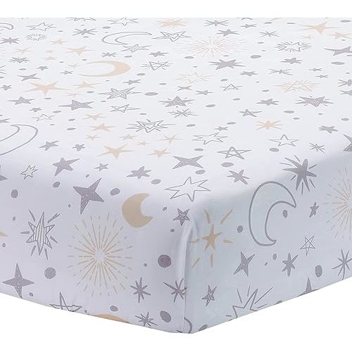 Lambs & Ivy Goodnight Moon 100% Cotton White Fitted Crib Sheet - Moon/Stars