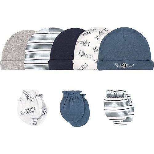 Hudson Baby Unisex Baby Cotton Cap and Scratch Mitten Set
