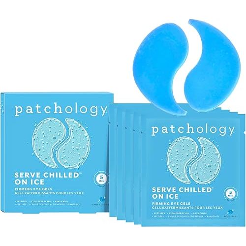 Patchology Iced Cooling Under Eye Mask Patches with Peptides, Cloudberry Oil and Bakuchiol. Cool eye gels to firm skin and soothe, reduce fine lines and under eye bags 5 Pair