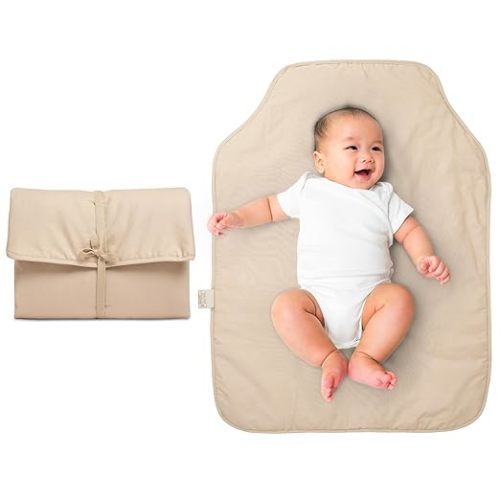 Natemia Portable Diaper Changing Pad - Rollable, Portable Changing Pad for Diaper Bag & Travel - Oeko-TEX Cotton Exterior - Foldable Baby Changing Mat - Machine Washable - Baby Essentials (Beige)