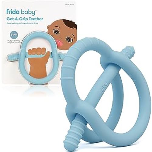 Frida Baby Get-A-Grip Teether | 100% Food-Grade Silicone Teether Toy for Baby 0-6, 12, 18 Months Infant, Reaches Front, Back, and All New Teeth Types, Easy to Hold, Never Drop, BPA-Free, PVC-Free