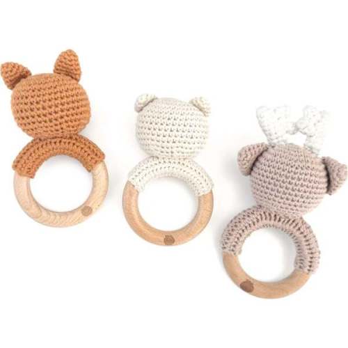Woodland Animal Rattle Set Bear Deer Fox Fall Cotton Teether - The Blueberry Hill | Maisonette