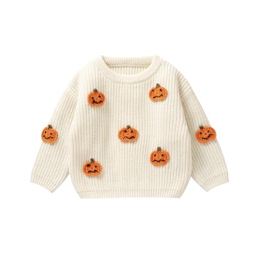 Lnzyyephy Toddler Baby Boy Girl Halloween Outfit Infant Pumpkin Embroidery Knit Sweaters Sweatshirt Tops Fall Winter Clothes
