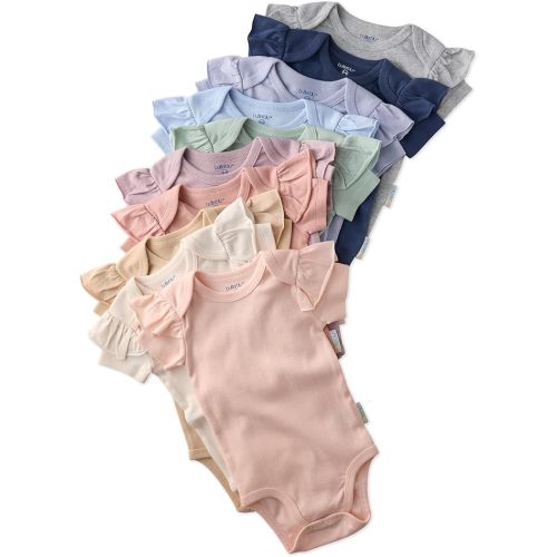 Rory 10-Pack Short Sleeve Ruffle Shoulder Bodysuits 100% Organic Cotton for Baby Girls