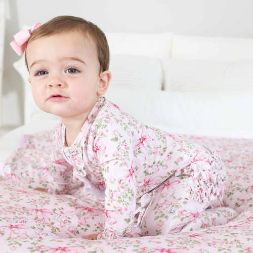 Bows in Bloom Ruffle Zipper Footie Caden Lane