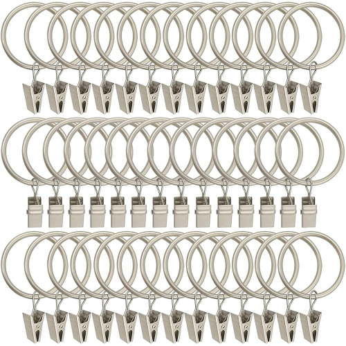 40 Pack Metal Curtain Rings with Clips, Curtain Clip Rings Hooks for Hanging Drapery Drapes Bows, Curtain Rod Rings 1.5 inch Interior Diameter, Matte Silver