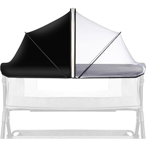 Bassinet Net Cover for Baby to Keep Insects/Bugs/Cats Out, Mosquito Net for Bassinet to Block Light with Two-Way Zippers, Breathable Mesh Holes, Ink-Shadow White