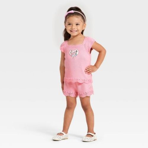 Toddler Girls' 2pc Disney Princess Sweater Knit Tank & Shorts Set - Pink 2T