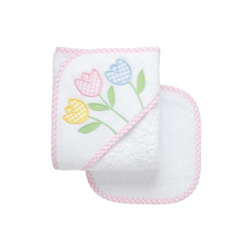 Tulip Applique Hooded Towel & Washcloth Set