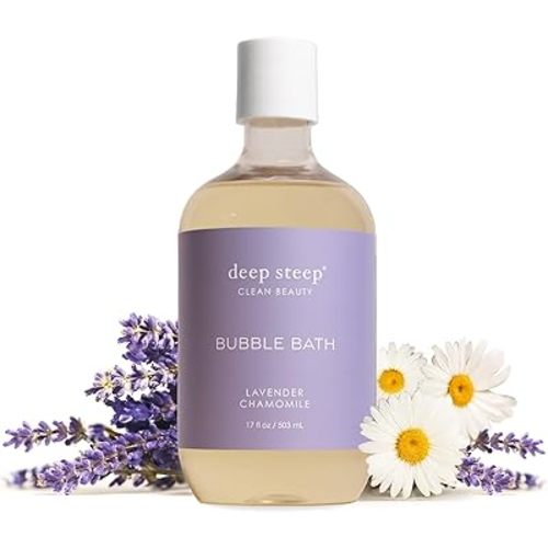 Deep Steep Lavender Chamomile Bubble Bath for Women, Hypoallergenic, Clinically Tested, Clean Formula for Sensitive Skin, Sulfate-Free, 17 fl oz Bottle, Essential Bath Accessories
