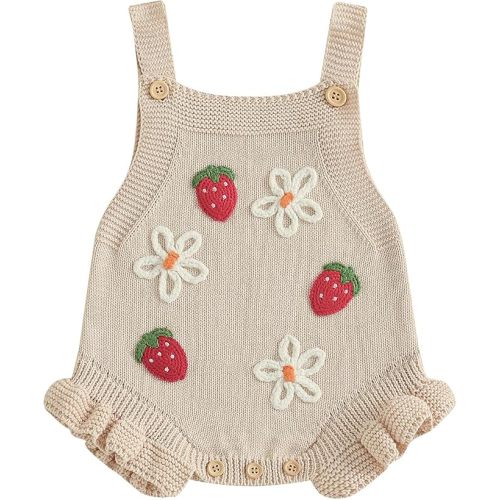 Newborn Baby Girl Summer Outfit Knit Romper Crochet Strawberry Sleeveless Jumpsuit Sweater Cute Infant Clothes