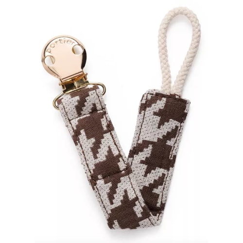Portier Pacifier Clip - Cocoa Houndstooth