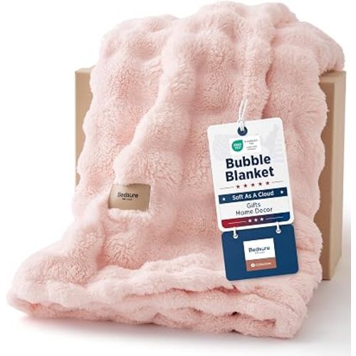 Bedsure Cloud Bubble Soft Throw Blanket, Room Decor Gifts, Pink 50"×60"