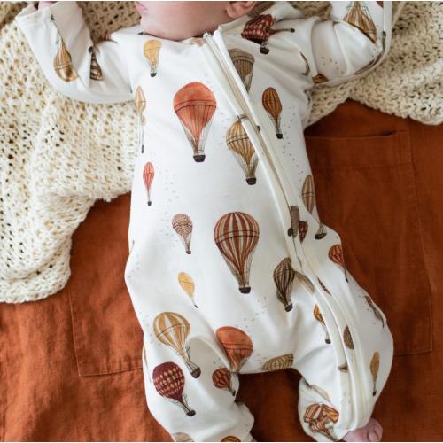 Hot Air Balloon Baby Romper: Organic Cotton Zipper One Piece