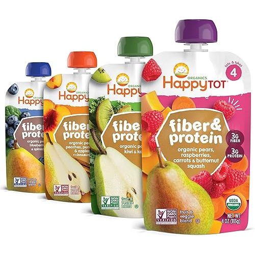 Happy Tot Organics Stage 4 Baby Food Pouches, Gluten Free, Vegan Snack, Fiber & Protein Fruit & Veggie Puree, Fruit & Veggie Variety Pack, 4 Ounce (Pack of 16), Amazon Exclusive