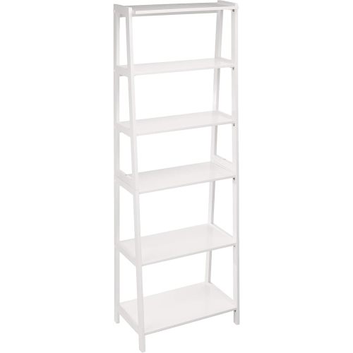 Amazon Basics 5 Shelf Sturdy Rubberwood Ladder Bookshelf for Book Storage, White, 15.03" D x 25.98" W x 74.48" H