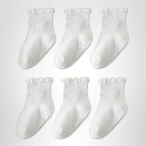 ANYANIME 6 Pairs Toddler Ruffle Socks for Girls Baby Grip Socks Non Slip Socks Cute Grippy Frilly