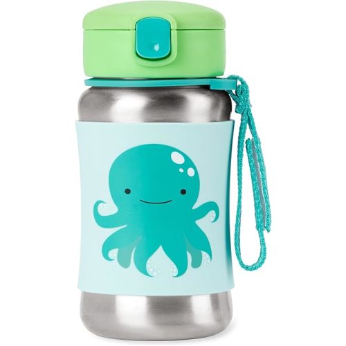 Skip Hop Toddler Sippy Cup with Straw, Zoo Stainless Steel Straw Bottle, Octopus