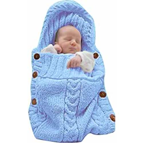 XMWEALTHY Newborn Baby Wrap Swaddle Blanket Knit Sleeping Bag Receiving Blankets Stroller Wrap for Baby(Light Blue) (0-6 Month)