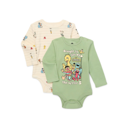 Sesame Street Baby Bodysuits, 2-Pack, Sizes 0/3 Months-24 Months