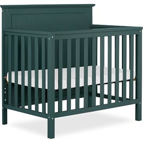 Dream On Me Ava 4-in-1 Mini Baby Crib with Daybed & Twin Bed Conversion in Olive, GreenGuard Gold & BSA, Non-Toxic Finish, 3-Position Adjustable Height, Includes 1″ Mattress Pad