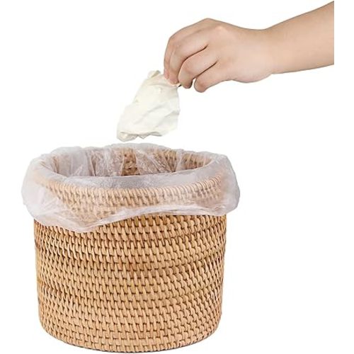 Sumnacon Mini Wicker Trash Can Cute Round Waste Basket for Bedroom Desktop Natural Rattan Trash Can for Bathroom,Office,Kitchen Versatile Woven Trash Cans for Paper Waste,Plant,Flower