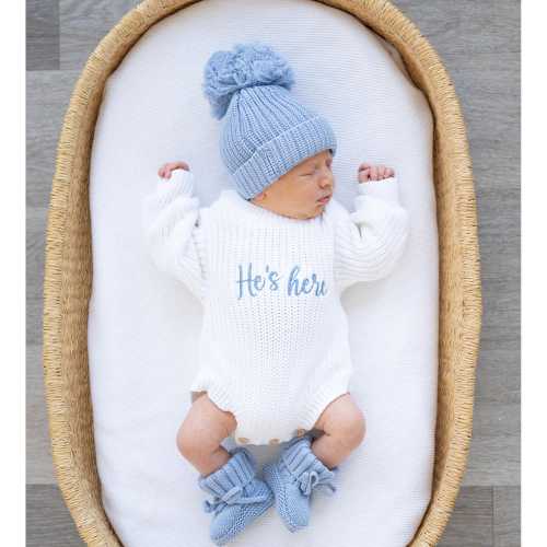 He’s Here Outfit, Newborn Baby Boy Romper, Sweater Romper, Newborn Coming Home Outfit, Baby Boy Sweater Romper, Baby Announcement outfit