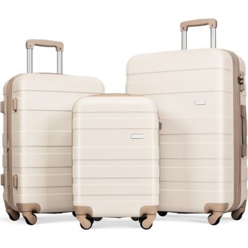 3 PCS ABS Hard Shell Luggage Set with Spinner Wheels and TSA Lock, Beige 4B - ModernLuxe