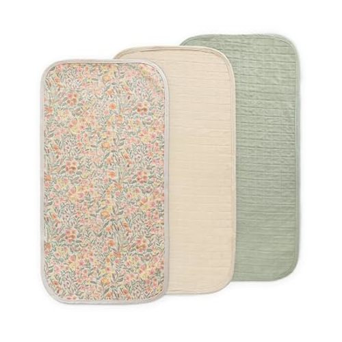mushie Water Repellent Changing Pad Liners | Cotton (Pastel Blooms Combo) | 3 Pack, Water repellent, Machine washable, Fits in diaper bag