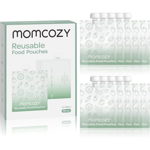 Momcozy Reusable Baby Food Pouches for Toddlers,BPA Free Plastic,Food Safe,Freezer Safe,Refillable for Applesauce Yogurt & Puree Squeeze Pouch,10 packs,5oz