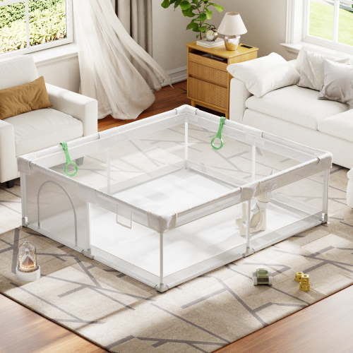 NimbleRest 71"x60" Extra Large Baby Playpen Toddler Play Yards Safety Fence, Light Gray