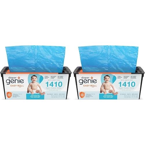 Diaper Genie Easy Roll Refill, 30 Bags Per Refill, Holds Up to 1410 Newborn Diapers| Odor Control| Diaper Pail-Bags, Fits-Genie Signature & Platinum Pails, (Pack of 2)