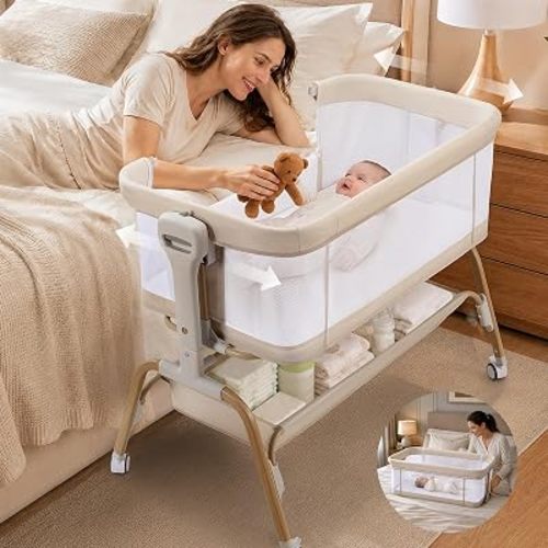 4 in 1 Baby Bassinet, Rocking Bassinet, Bedside Bassinet for Baby, Beige