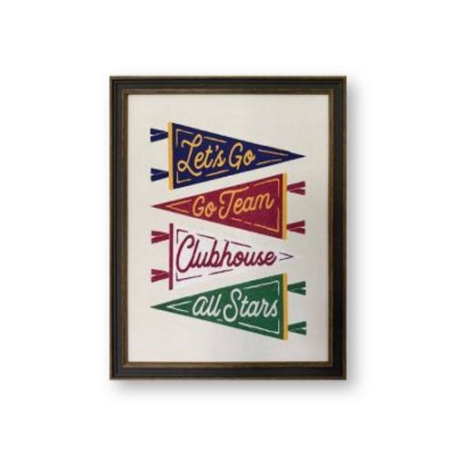 Petal Lane 11"x14" Go Team Flags Gray Brown Skinny Frame Wall Art