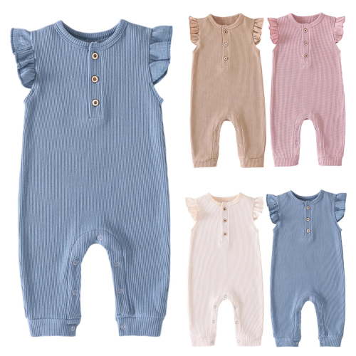 Bovxnpu Baby Girl Bodysuit, Infant Baby Cotton Bodysuits, Toddler Baby Girl Boy Sleeveless Solid Color T-Shirt Jumpsuit Fly Sleeve Romper 3 Months
