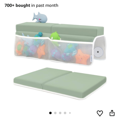 Comfortable Baby Bath Kneeler and Elbow Rest Pad Set – Thick Memory Foam Bath Kneeling Pad with Elbow Support – Baby Bathtub Cushion with Toy Organizer for Bathing Infant or Toddler - Green