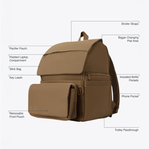 BÉIS 'The Ultimate Diaper Backpack' in Camel - Diaper Bag Backpack in Camel Brown