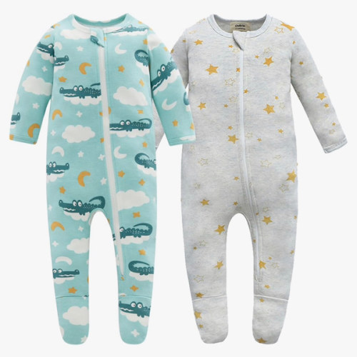Owlivia Organic Cotton Baby Pajamas, Boys Girls Zip Front Sleep 'N Play Pjs, Footed Sleeper, Long Sleeve