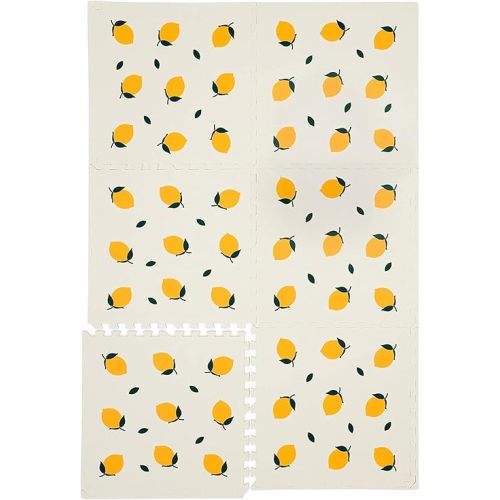 CHILDLIKE BEHAVIOR XL Baby Play Mat - 72 x 48 Inches Puzzle Play Mat with 6 Foam Floor Tiles - Interlocking Puzzle Mat for Toddlers and Infants Play Pen - Soft Crawling Mat for Tummy Time - Lemons