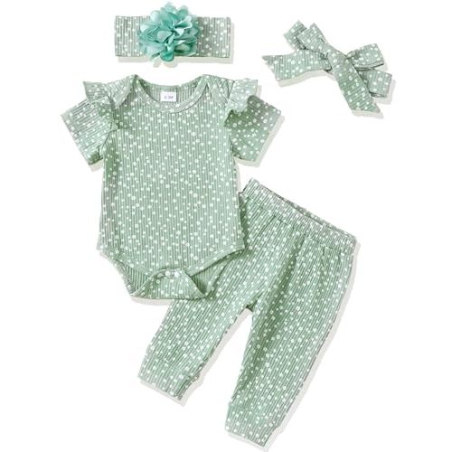 Renotemy Newborn Infant Baby Girl Clothes Summer Outfits Infant Romper Pants Cute Toddler Girl Clothes Gift Set