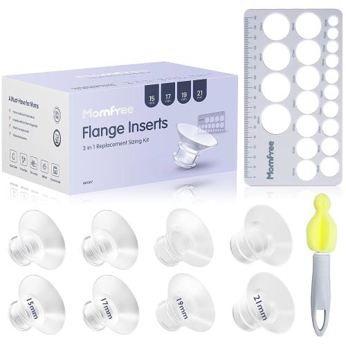 8PCS Flange Sizing Kit 15/17/19/21mm for 24mm Flanges/Shield, Silicone Flange Insert Compatible Momcozy/Spectra/Medela Breast Pump, Breastfeeding Essential Kit(with Nipple Rulers and Storage Bag)