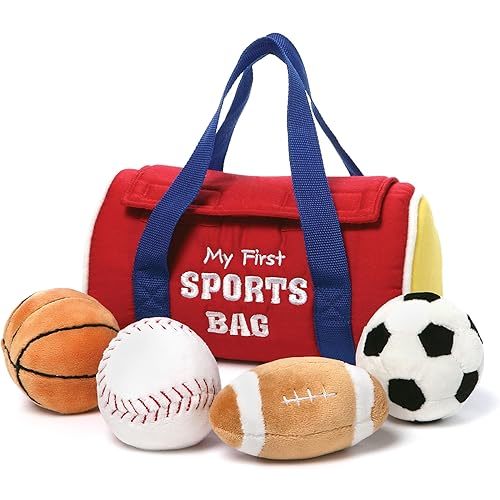 Baby GUND My First Sports Bag Stuffed Plush Playset, Baby Gift Toys for Boys and Girls Ages 1 & Up, 5 Piece, 8"