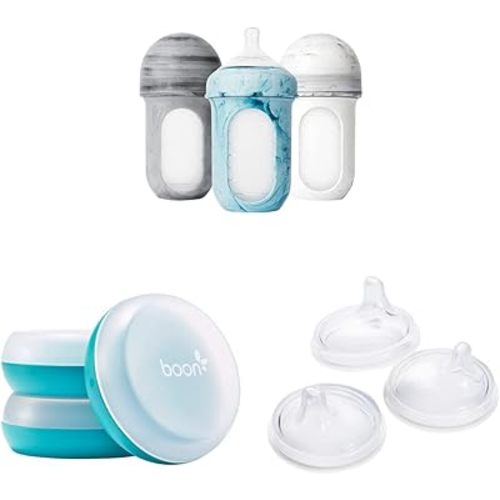 Boon NURSH Reusable Silicone Baby Bottles with Accessories Bundle — 3 Count
